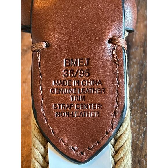Rochester Brown Beige Woven Leather Belt Mens Size 38 - Picture 6 of 7